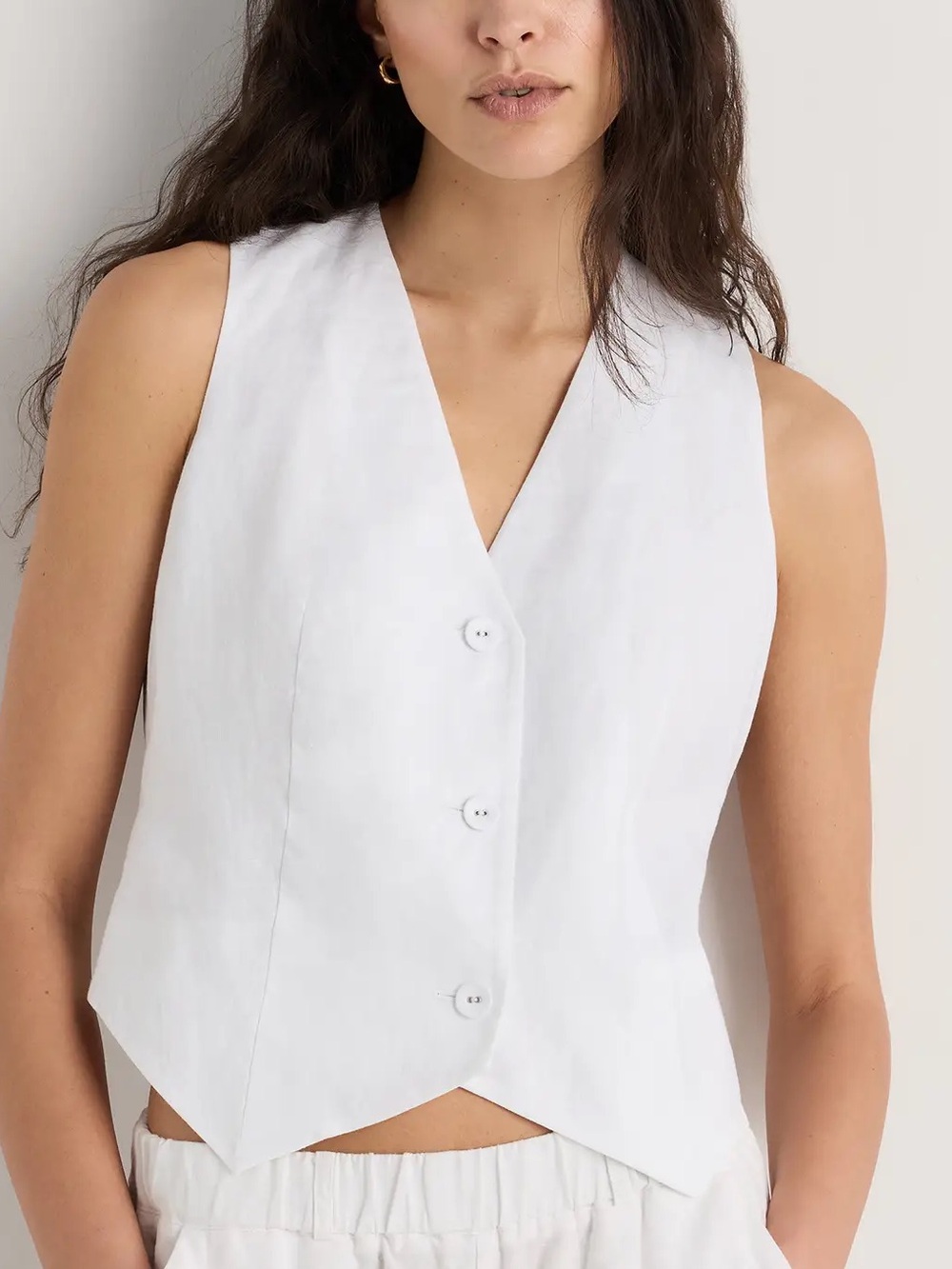 Quince White 100% European Linen Vest